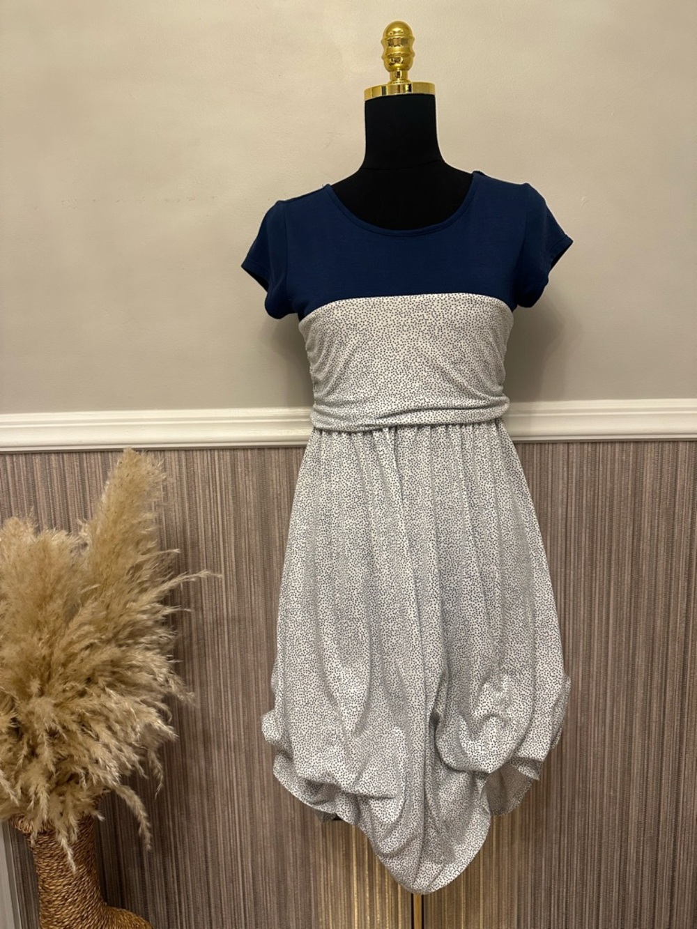 Polka Dot Bubble Hem Dress Medium Adjustable Gathered Hem